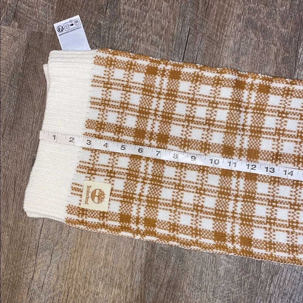 Timberland Tan Brown Cream Windowpane Plaid Knit Scarf